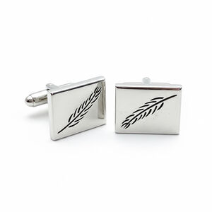 Vintage Swank Silver Tone Wheat Leaf Cufflinks Mid Century Modern MCM Signed